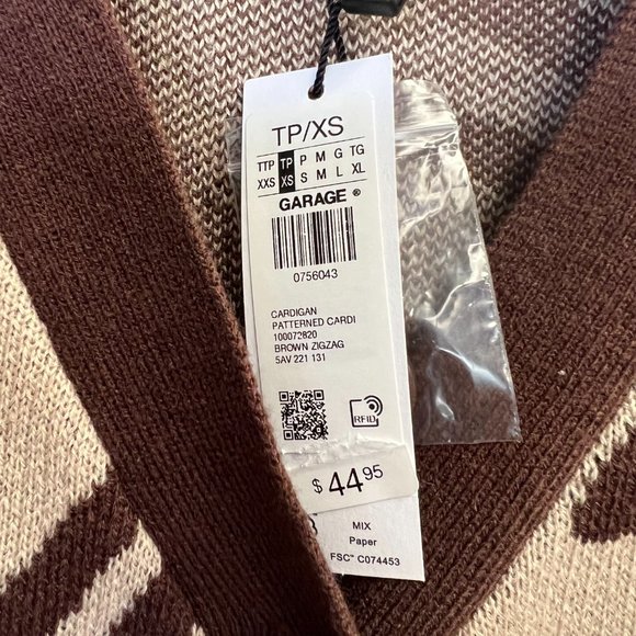NWT Garage Brown & Tan Patterned Cardigan - Size: XS - Picture 3 of 5